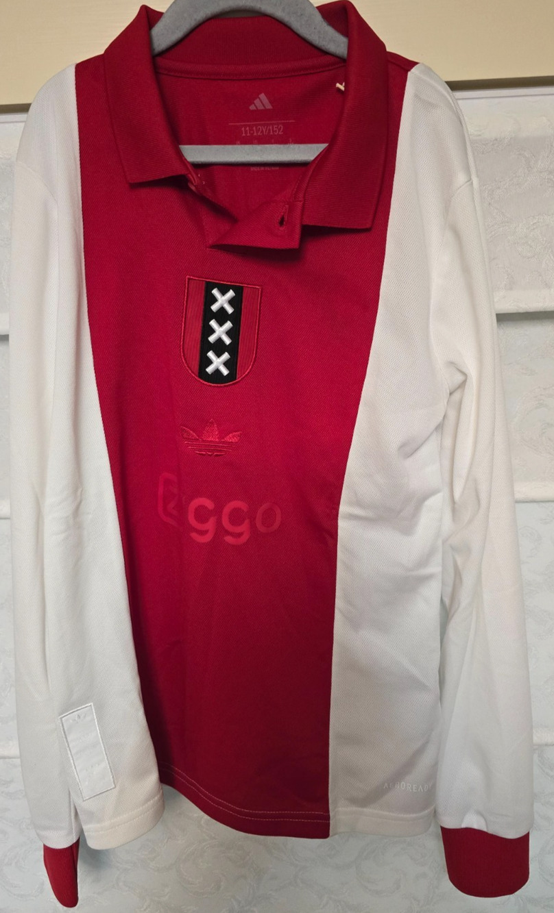 Adidas Ajax Amsterdam 125th Anniversary Youth L Long Sleeve Jersey White Red NWT